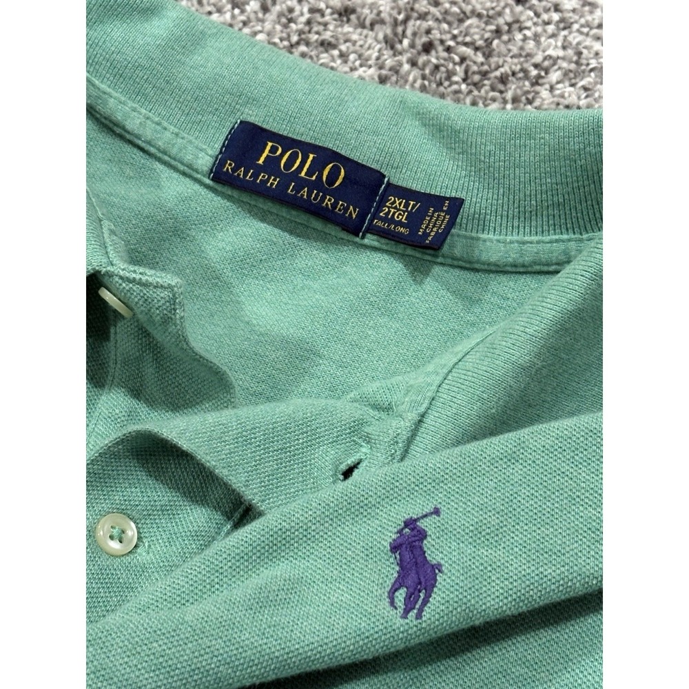 Polo Ralph Lauren Mens 2XLT Tall Green Pique Short Sleeve Polo Shirt Purple Pony